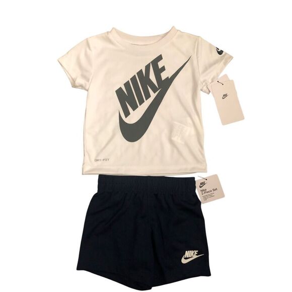 Nike Baby 2pc Dri-fit Tee and Shorts set Size 24M White/ Midnight Navy - Picture 1 of 8